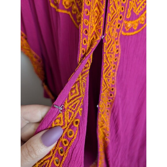 Soft Surroundings Blouse Womens S/M Magenta Embroidered Topper Kimono Catalpa - Picture 7 of 12